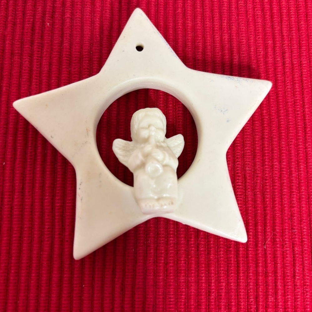 Cream Star Ceramic Christmas Ornament with Angel